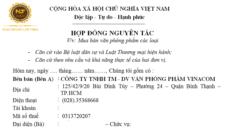 Mẫu hợp đồng mua bán hàng hoá